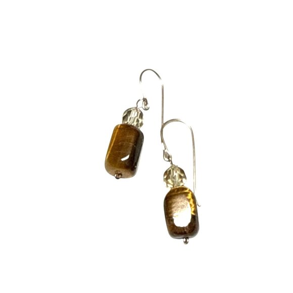 Tiger Eye Dangle Earrings with Faceted Crystal Beads Handmade Jewelry - Picture 2 of 9